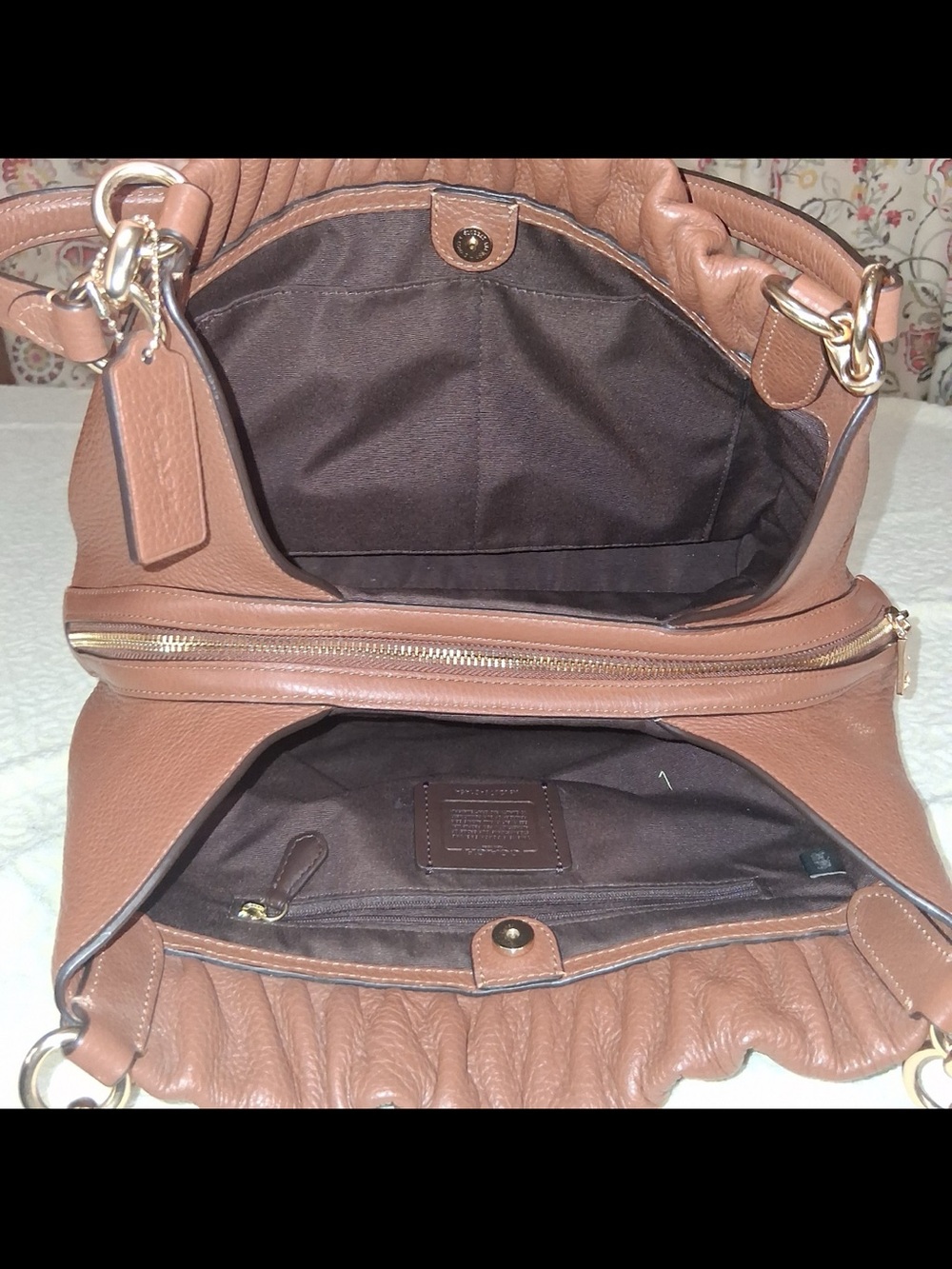 Coach Cognac Pebbled Leather Gathered Shoulder Bag - Picture 3 of 7